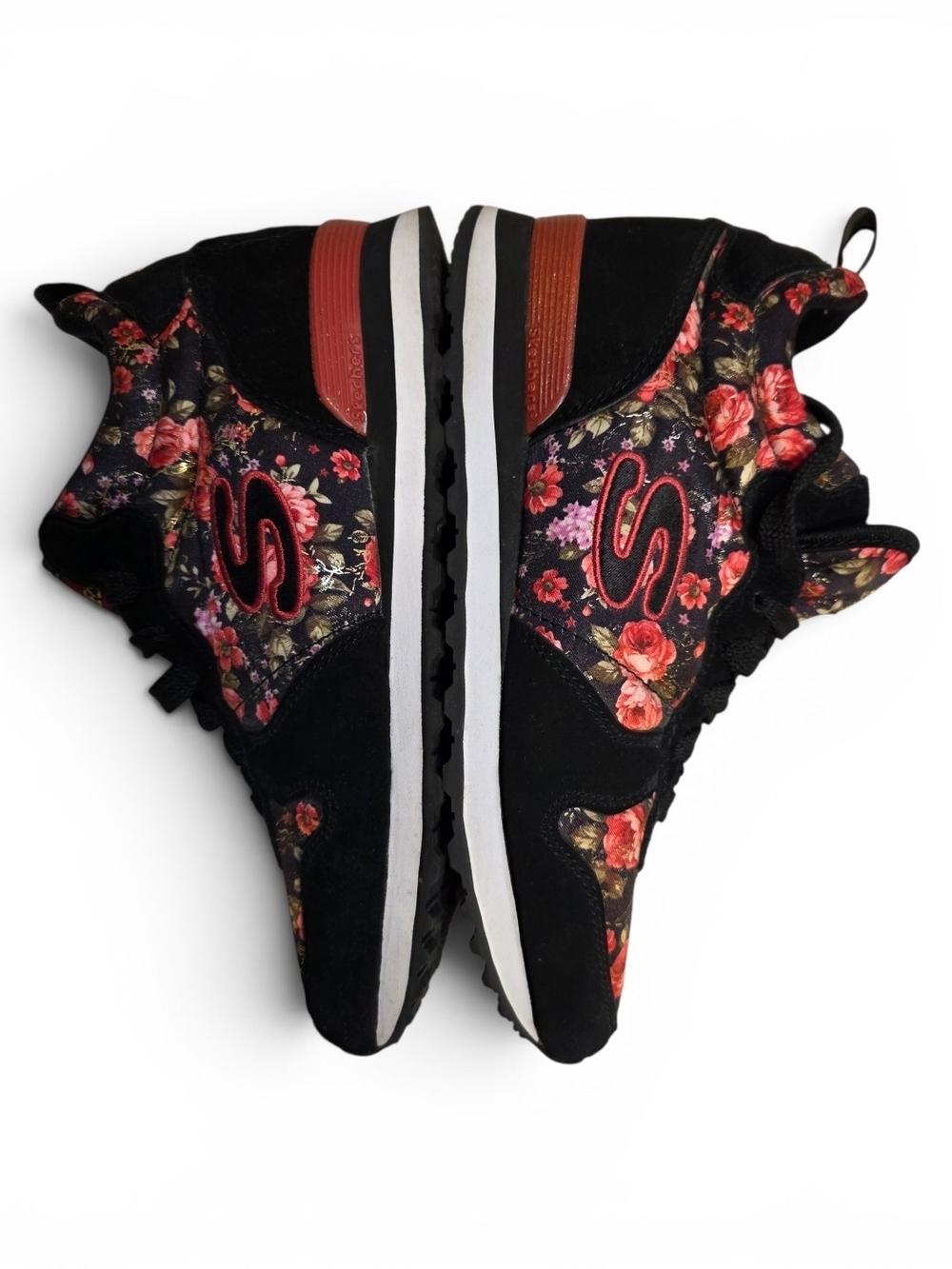 Skechers OG 85 Hollywood Rose Floral Sneakers Women’s Size 8 Black Pink Suede - Picture 3 of 8
